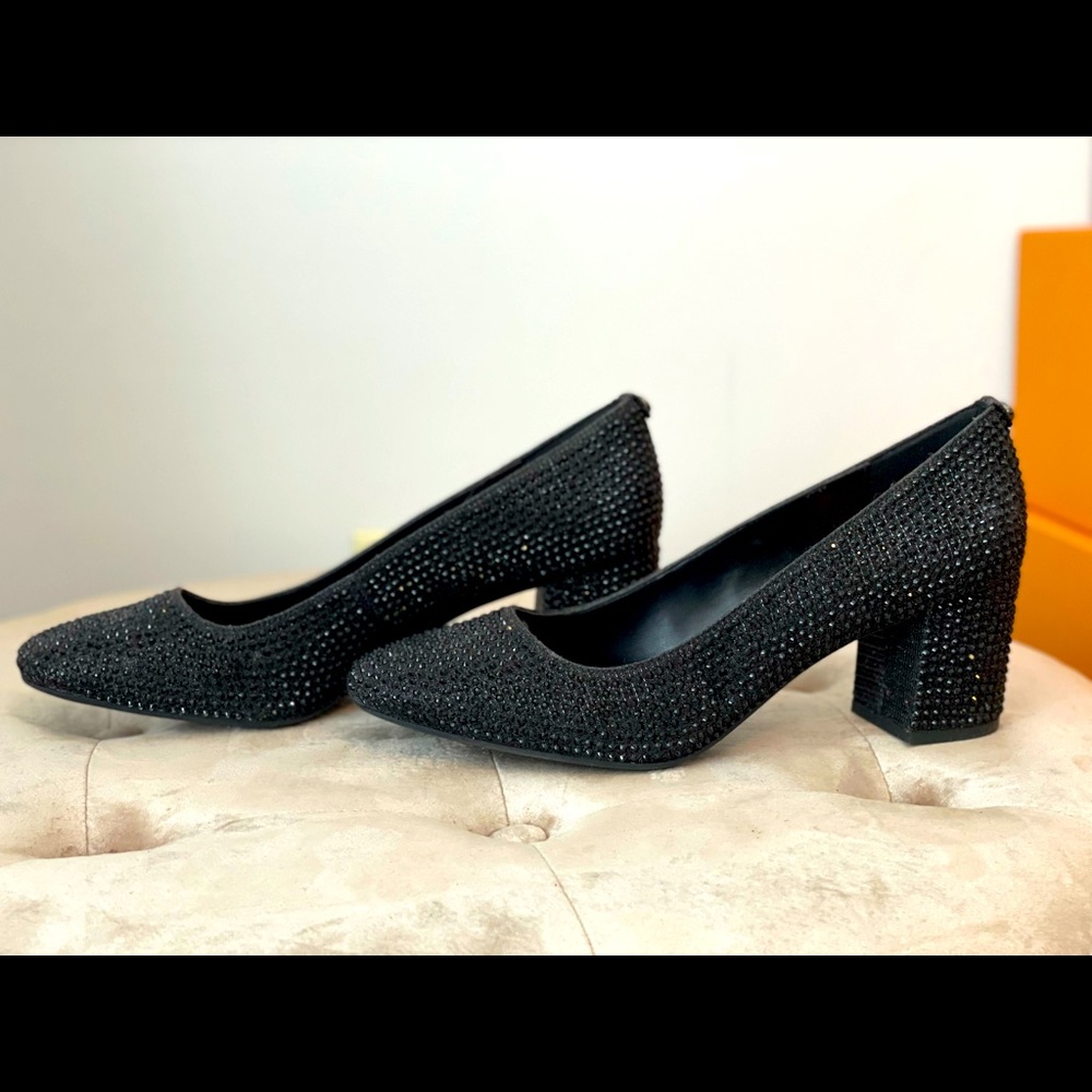 Michael Kors black jewel square wedge heel